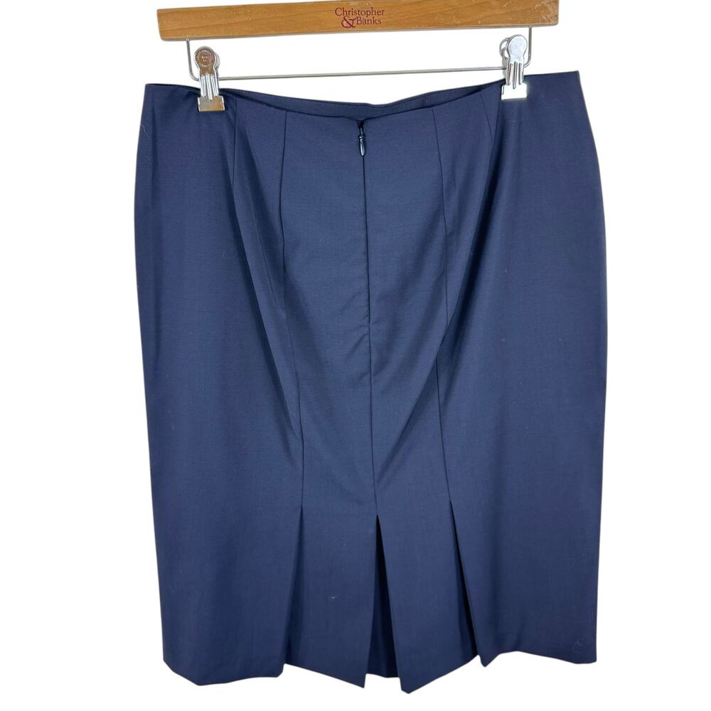 Talbots Navy Blue Wool Blend‎ Pleated Lined Fitted Short Business Skirt Size 8 - Picture 2 of 6